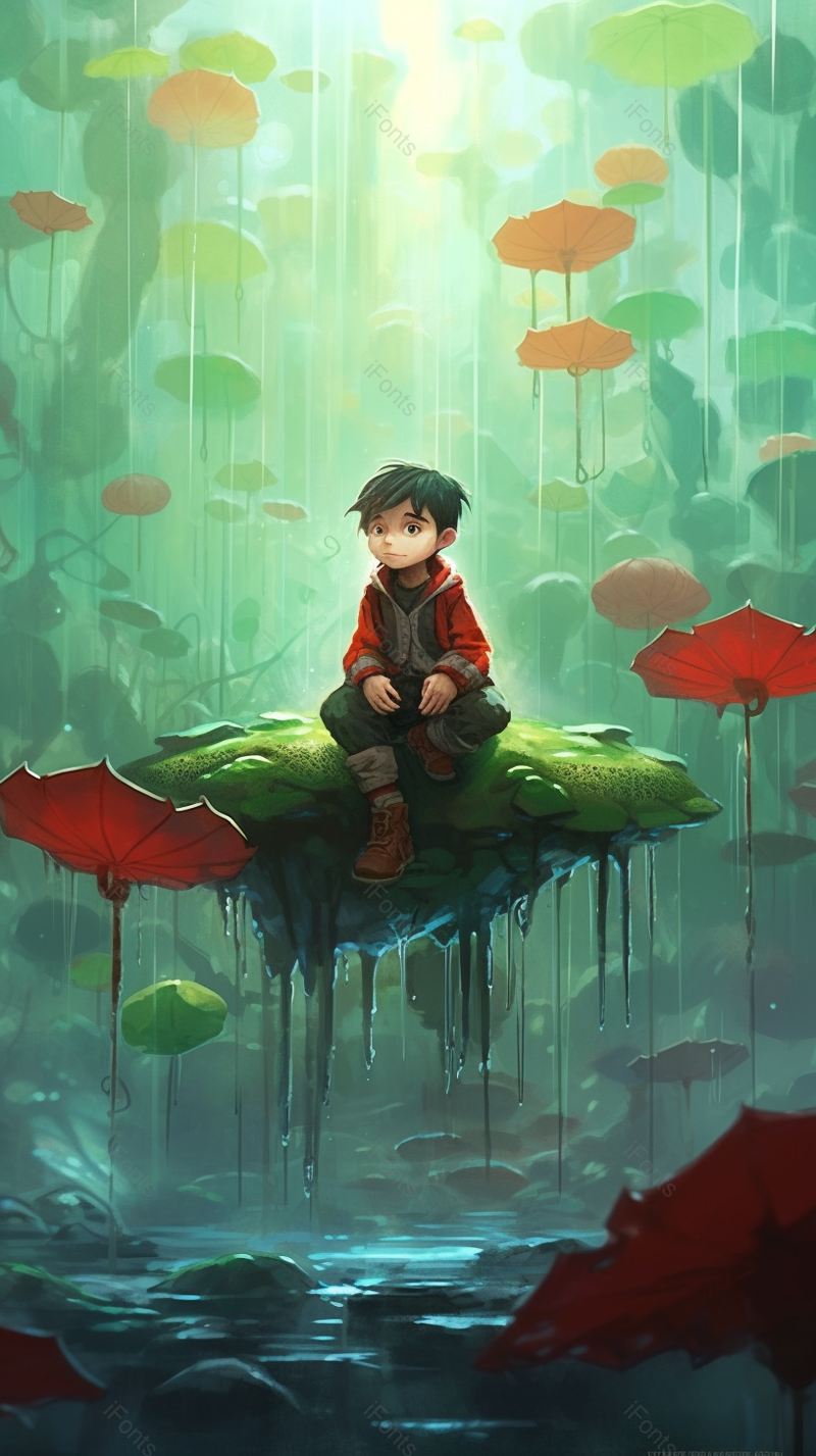 男孩坐在石头上观望着风景创意儿童插画设计背景,插画/手绘图,插画/手绘图库,插画/手绘图下载,插画/手绘